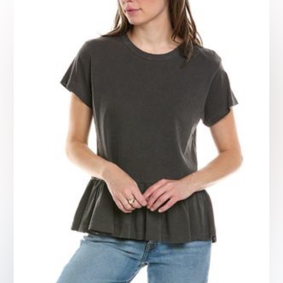 The Great. The Ruffle T Shirt Peplum Grey Short Sleeve Crewneck Shirt Size 0 - Picture 1 of 15